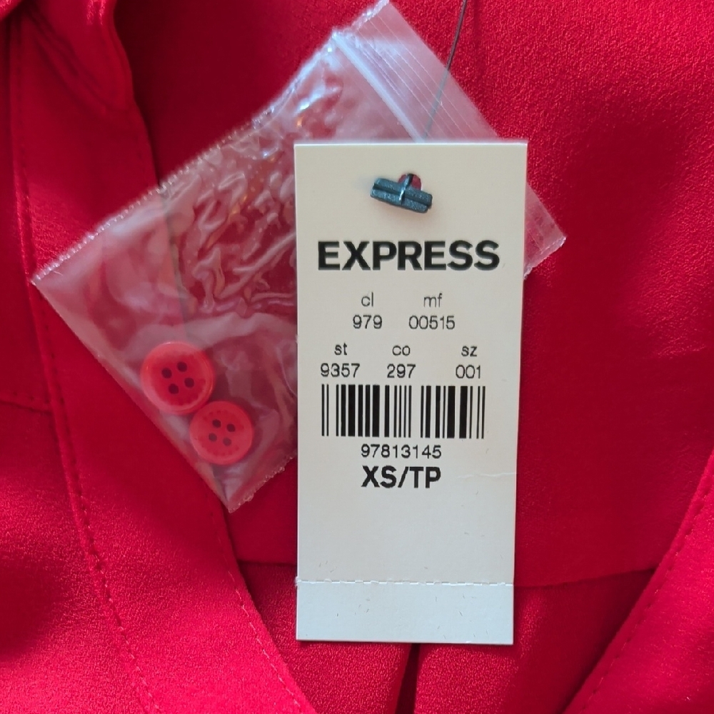 Red Button-Up Collared Blouse NWT - image 5